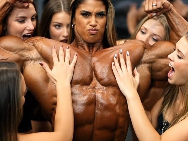 Click to view full size The naked bodybuilding show now is turning to a wild lesbian muscle orgy