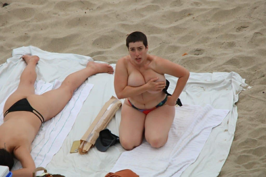 White pawg Short hair tomboy dyke stud public beach