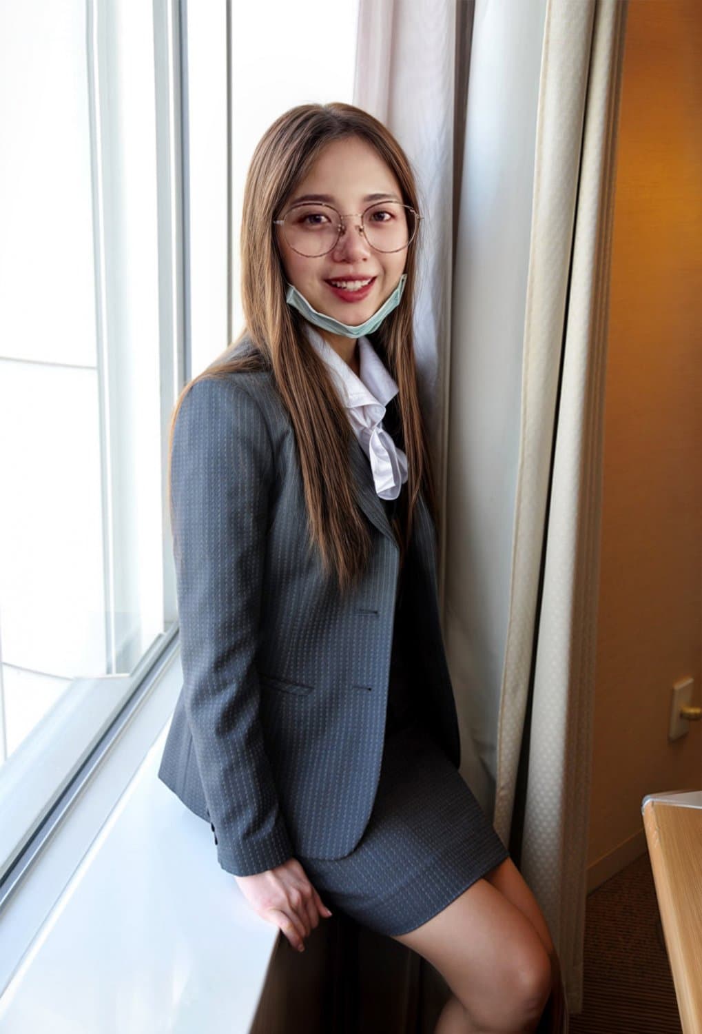 Click to view full size Asian office girl is asked by her boss to work at his house