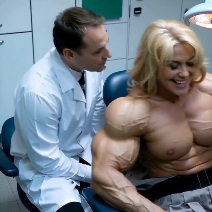 Muscular exhibitionism, her veiny hypertrophic muscles are exploding out of her dress