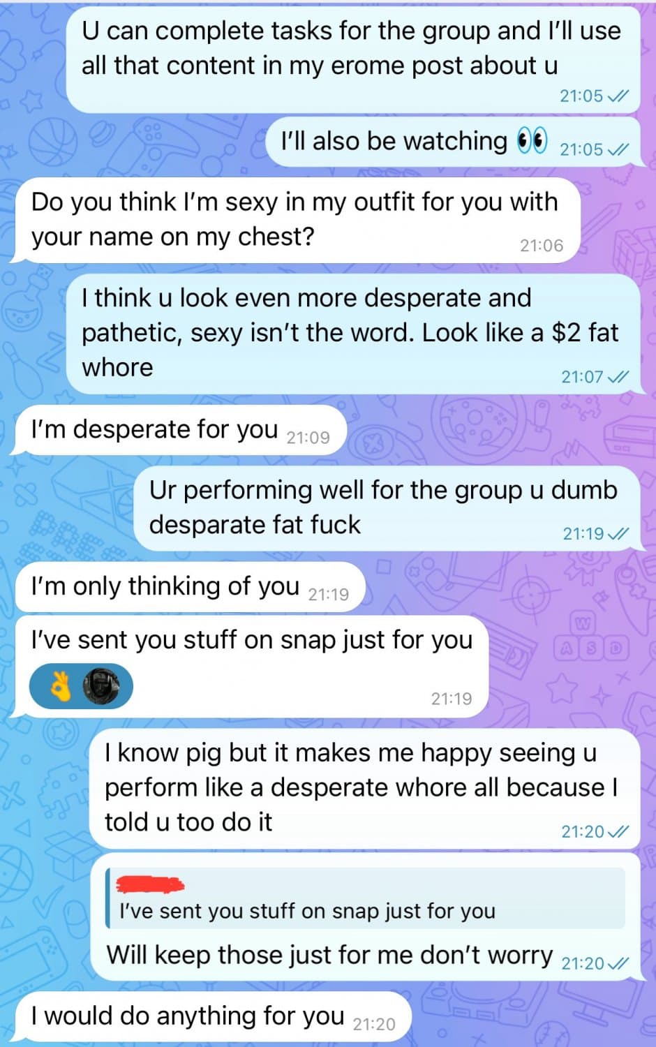 Made my fat obedient PIG perform in my Telegram group as a free use webwhore ??❌?‍???