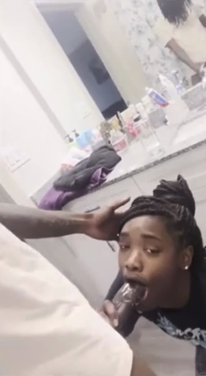 Ebony THOT giving BBC sloppy head in the bathroom