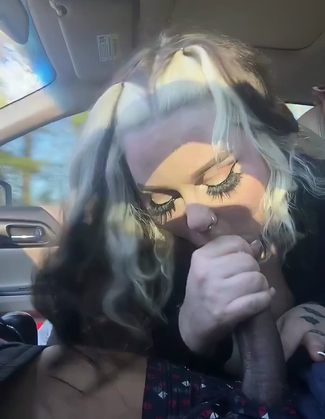 Pretty busty hot and super horny naughty goth gives him a sloppy blowjob