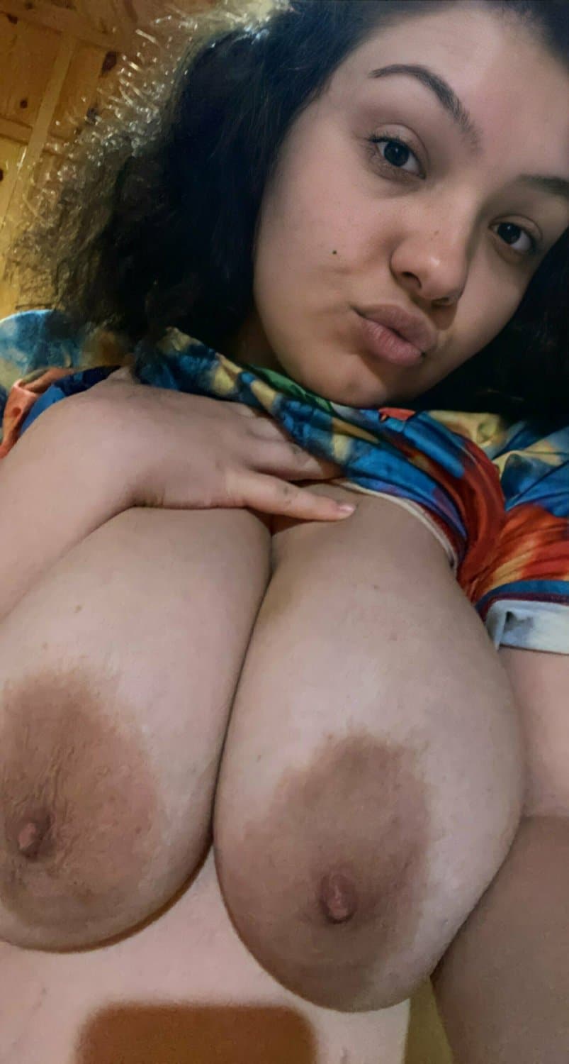 Big titty sent in to be make cock hard with her big areolas