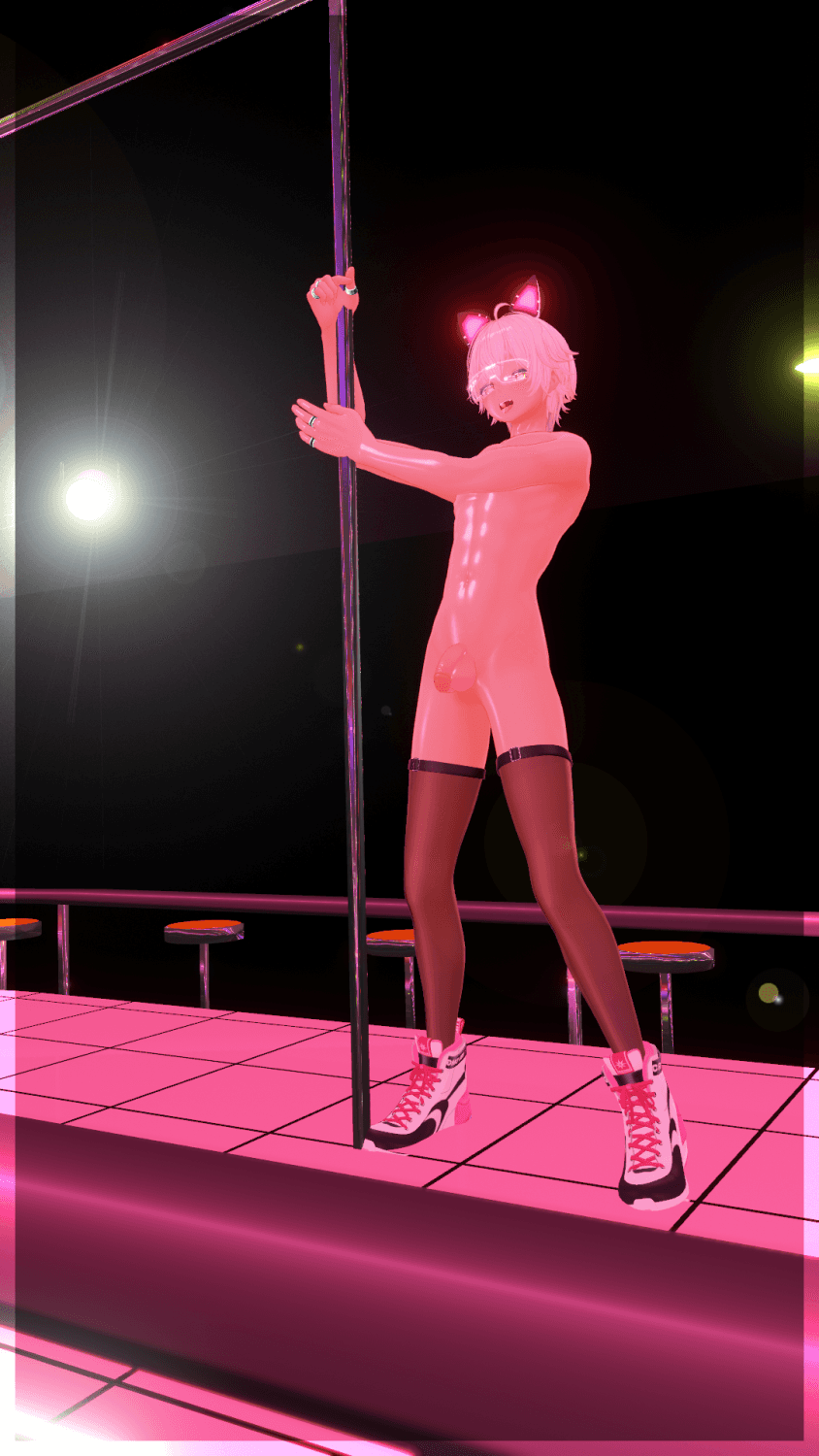 Japanese boy pole dancing and masturbating