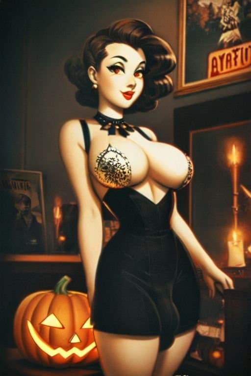 Vintage Style Halloween AI Futanari Artwork That I Generated