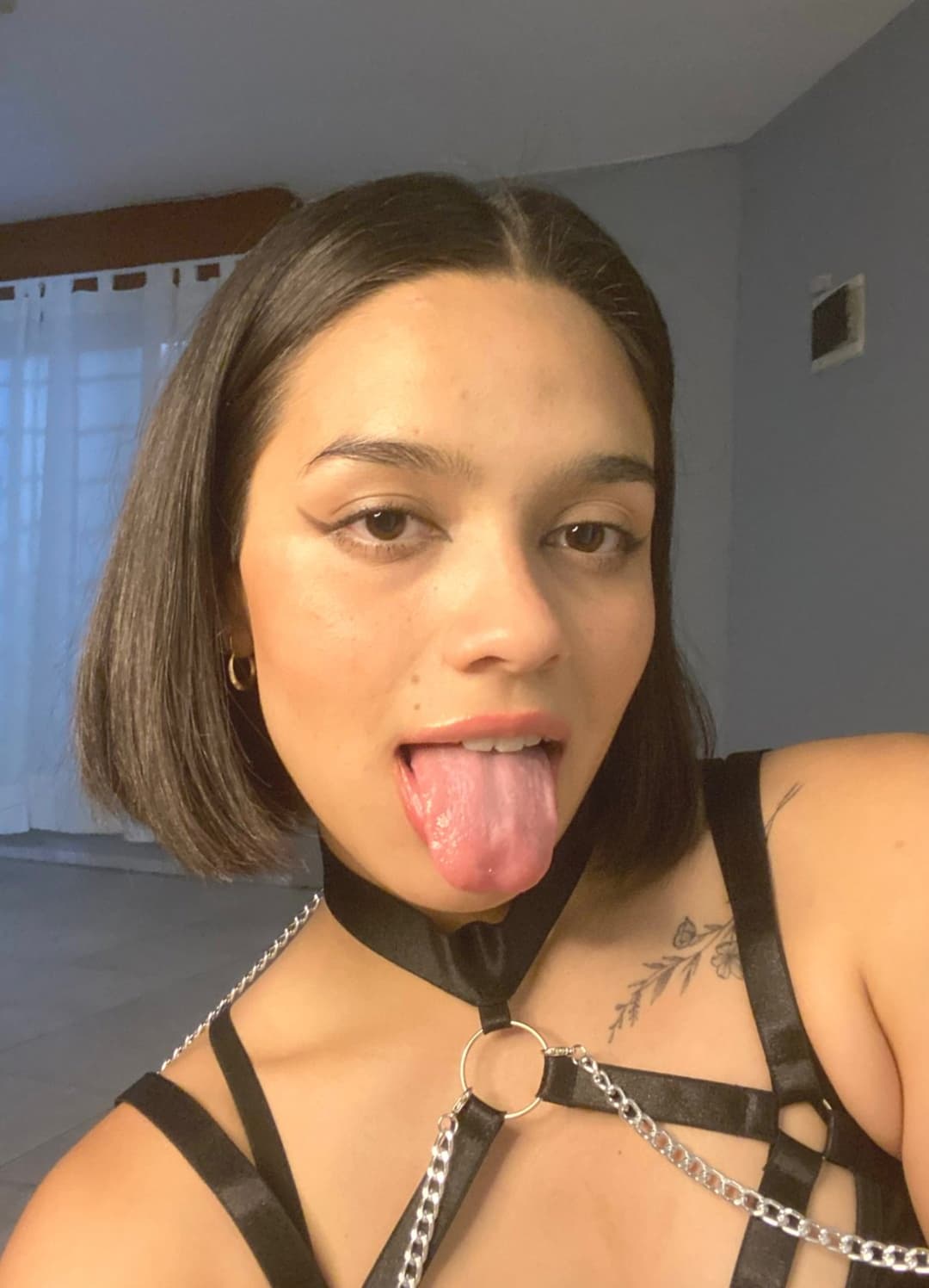 Open mouth, tongue out… ready to let spit drip all over your cock