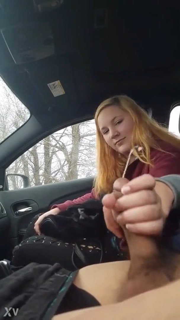 Nervous Whore Jerks Him Off | public risky car handjob cumshot