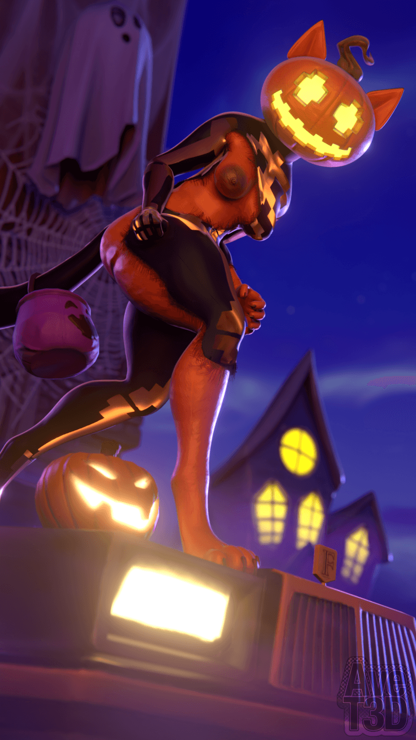 Pumpkin Cat Fortnite render set