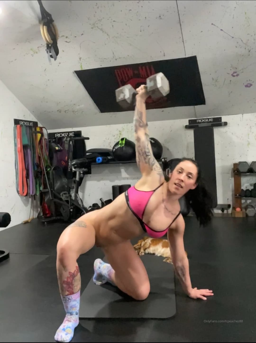 Never get tired of watching her workout with her pussy out and tits out