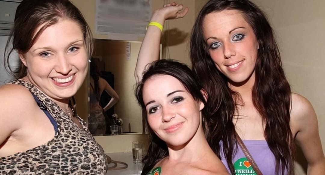 Slut in wet t-shirt competition and wanking cock backstage