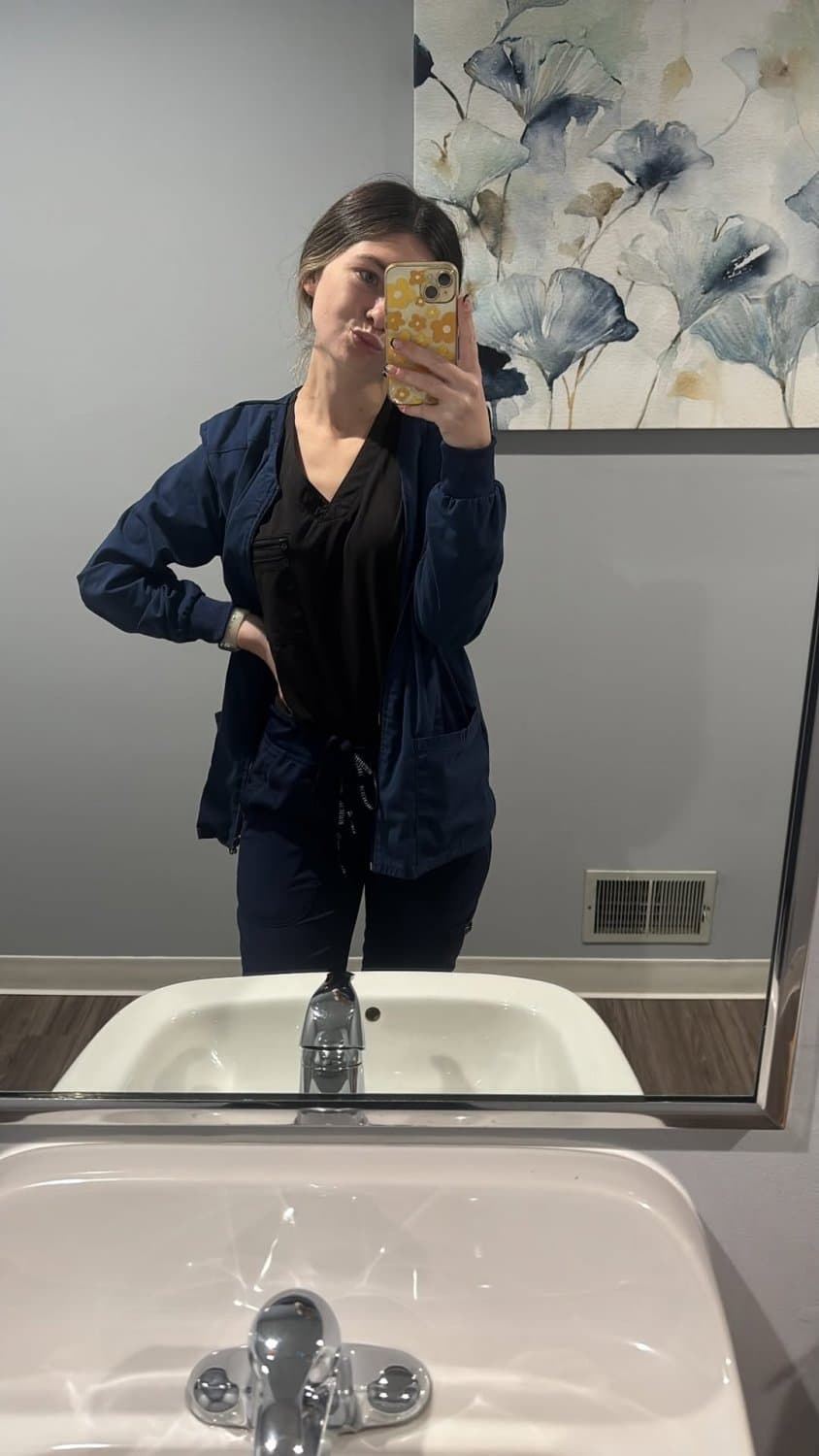 Naughty nurse sucking lucky guys nice cock while she stares up at him