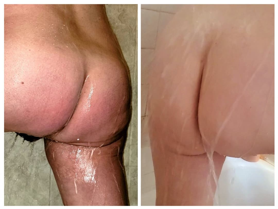 COLLAGE Side by Side Comparison Betty Shower Time