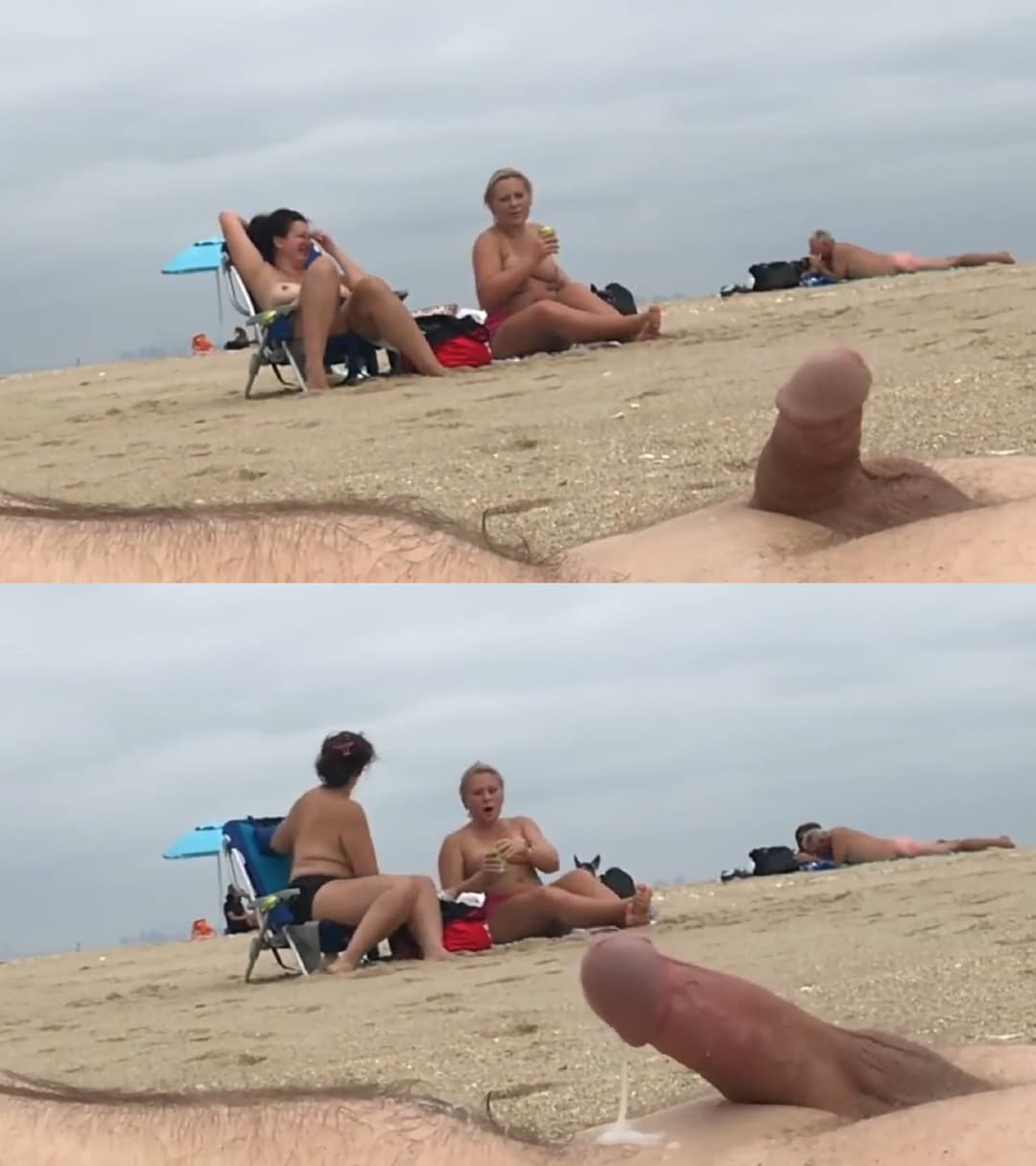Shocked By Public Beach Cummer | exhibitionist cum cumshot stranger flash flashing