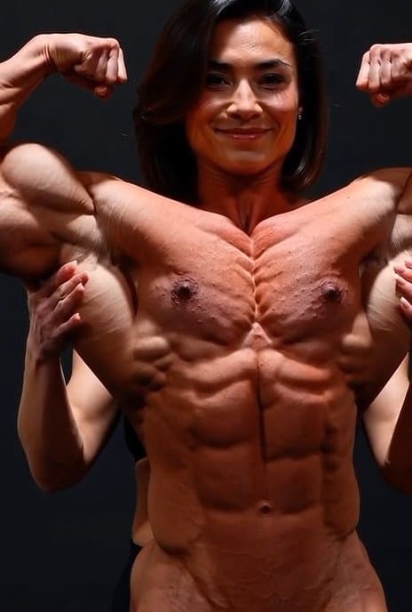 Click to view full size And a naked bodybuilder really loves her roided muscles to be worshipped by girls