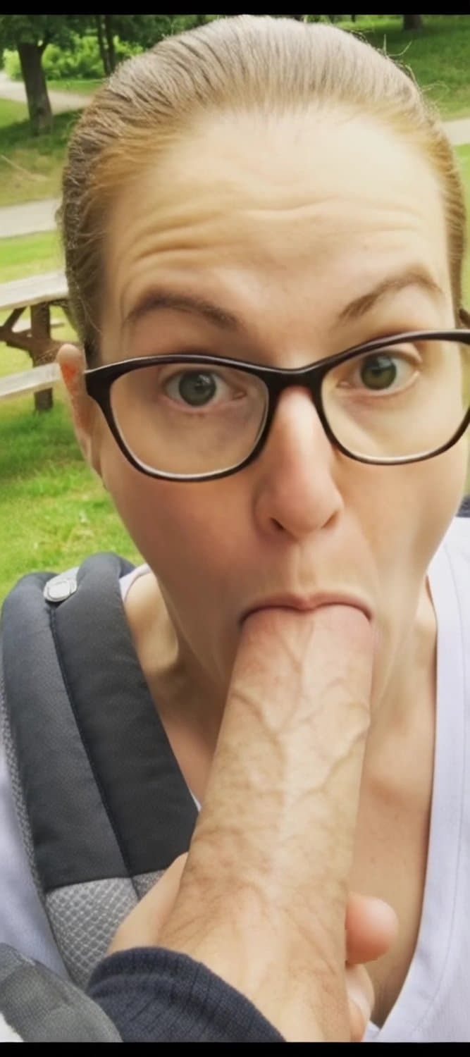 Hot nerdy redhead UK MILF with glasses sucks on big white cock (Ai blowjob)