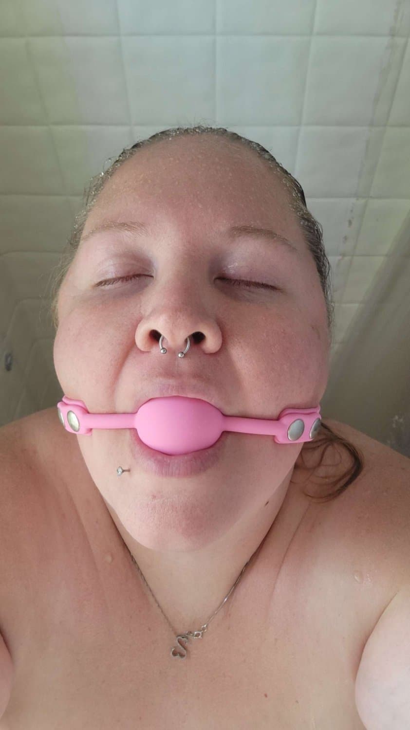 BBW Big Boobs MILF Shower Ball Gag