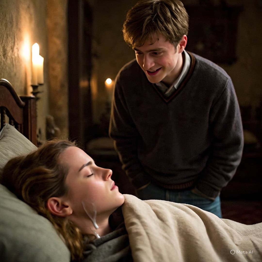 Harry had fun when Hermione was sleeping (Harry se divertiu enquanto Hermione dormia)