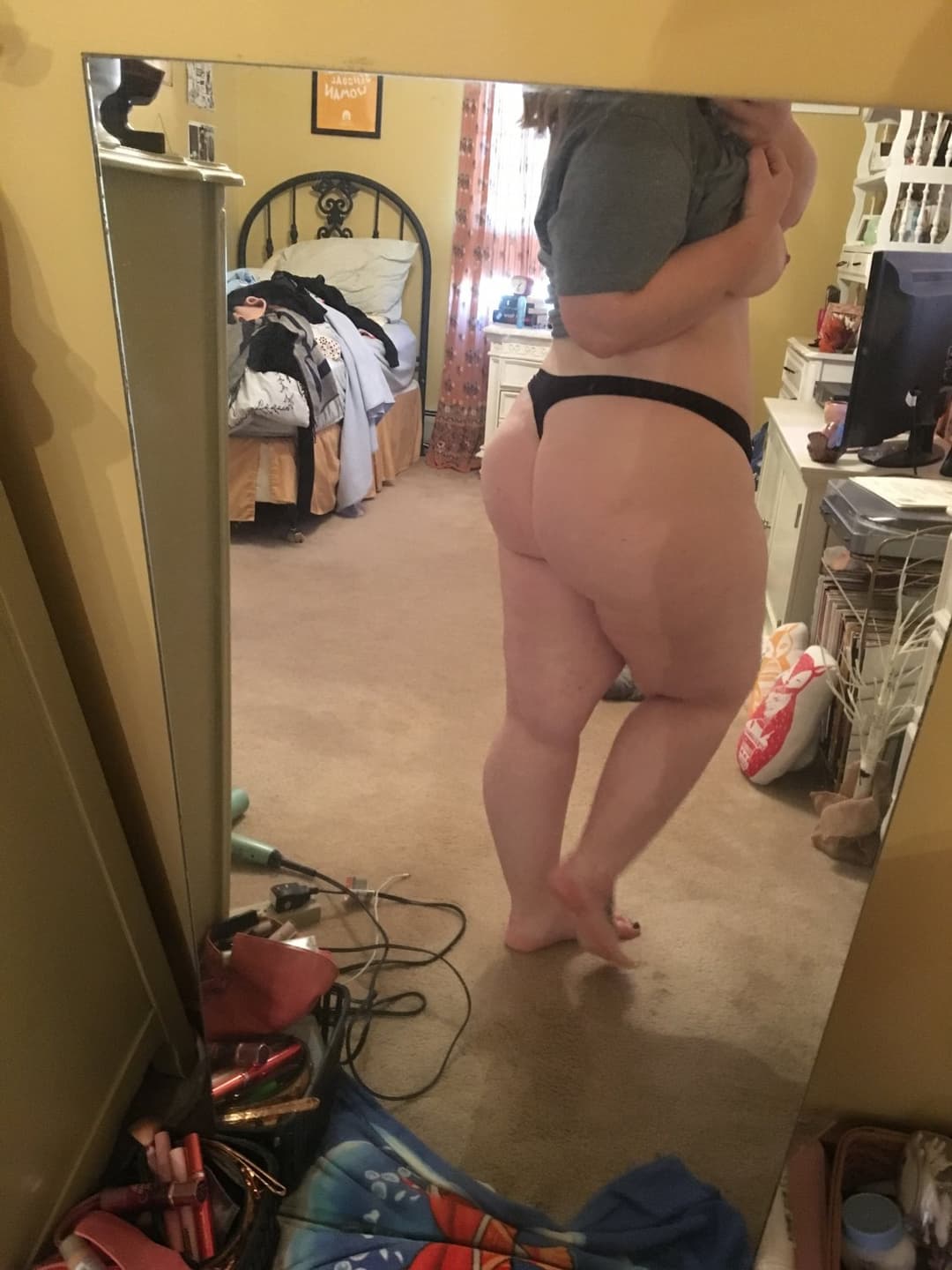 Chubby slut in black thong and underwear