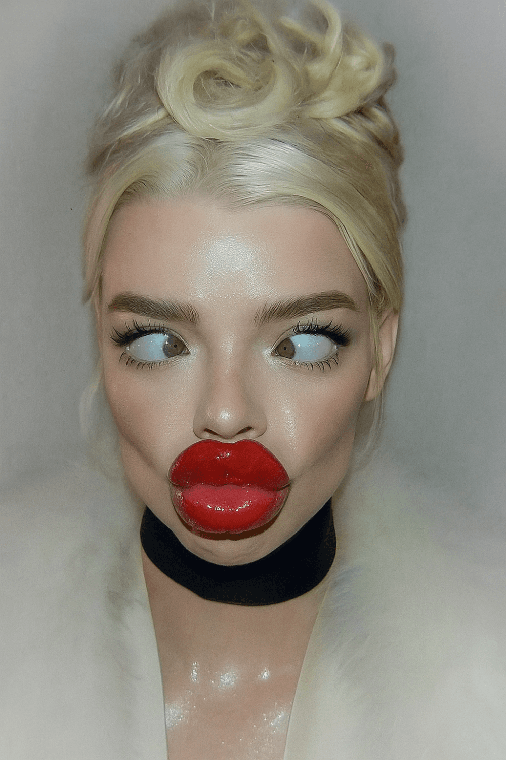 Anya Taylor-Joy Crossed eyes + extreme shiny pouty lips edit