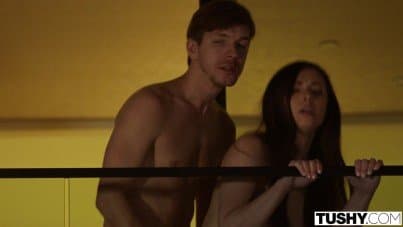 
redhead and brunette ride cock together