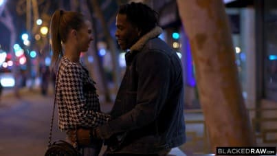 
fragile white babe is having fun with two huge black cocks