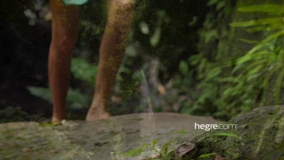 
together under the waterfall