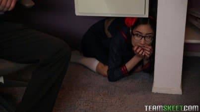 
extra small Asian girl under the table