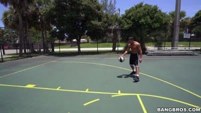 
little new basketball player in the interracial team