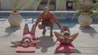 
outdoor exercise with two blondes