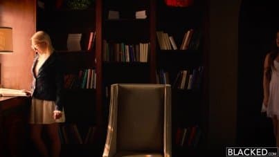 
gentle redhead girl and two black guys