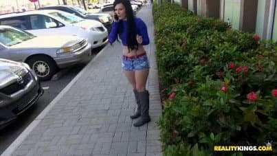 
young girl shows her charms in the car