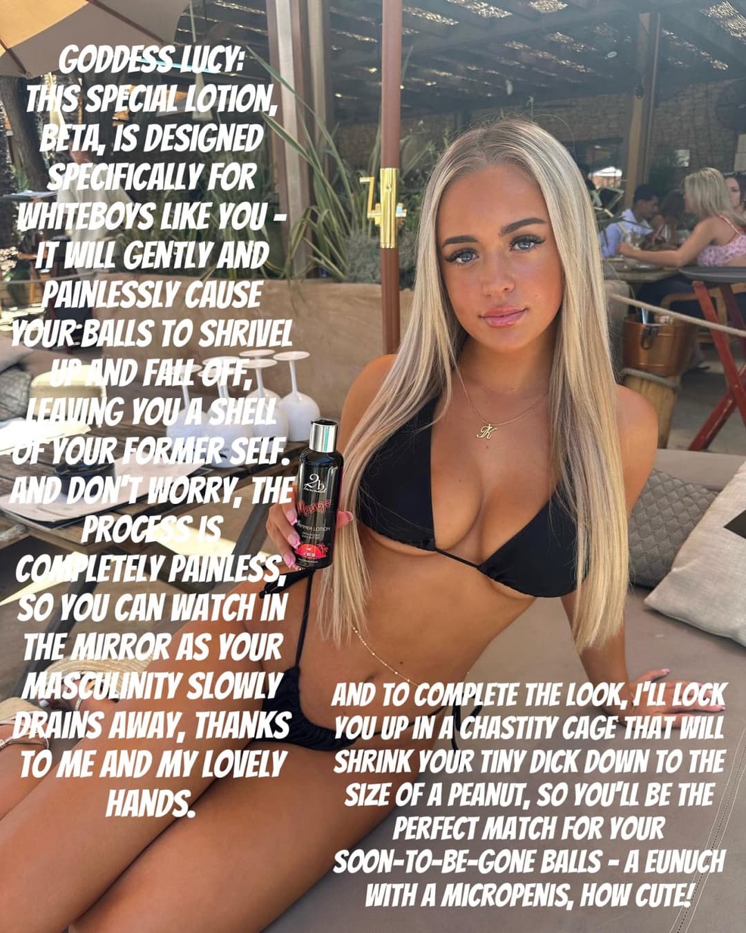 Click to view full size Dick & Ball shrinking lotion! Kik illfuckyourwife345 for custom edits & captions