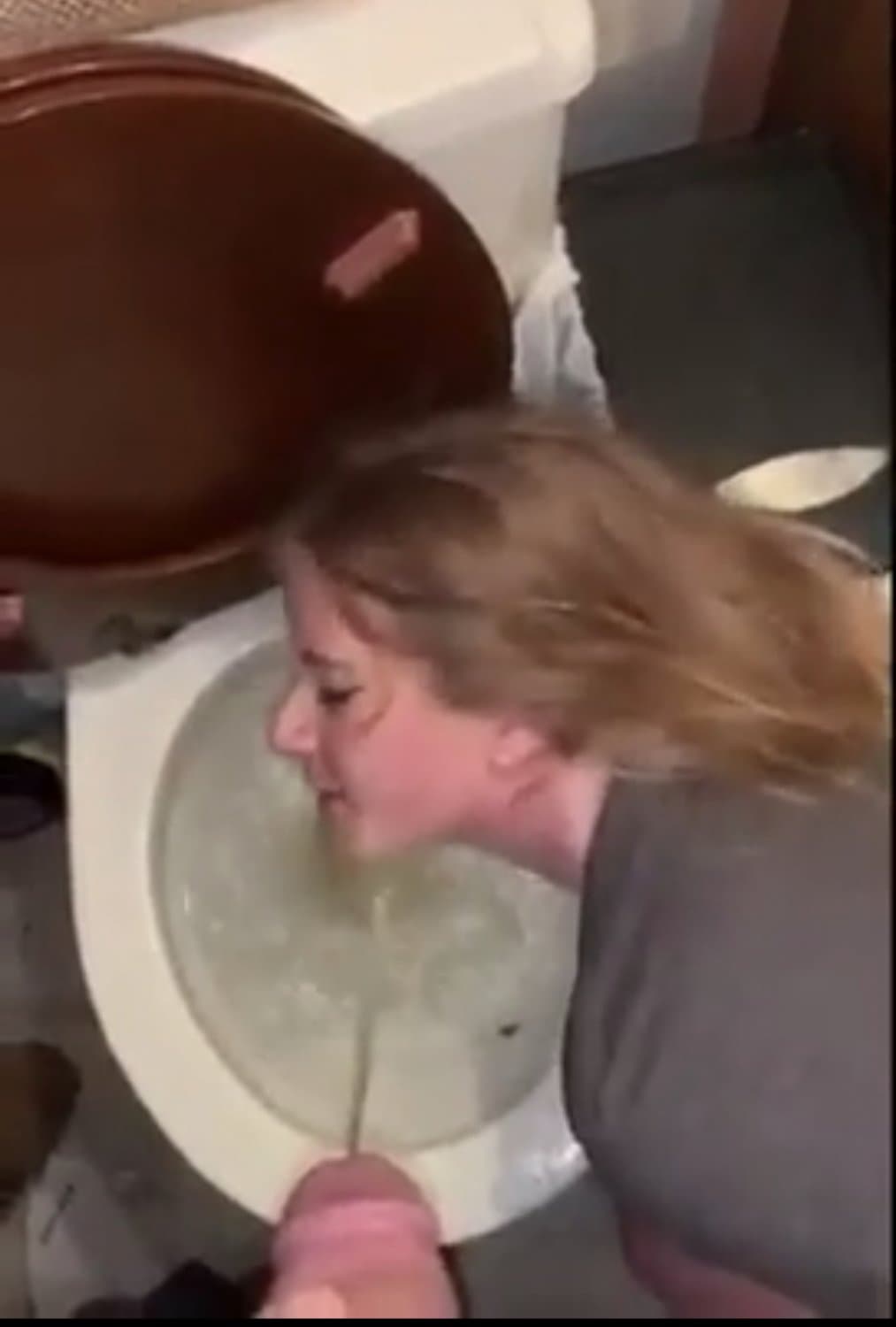 Click to view full size loose fuckpig w floppy tits and gaping holes splashing around in its own piss