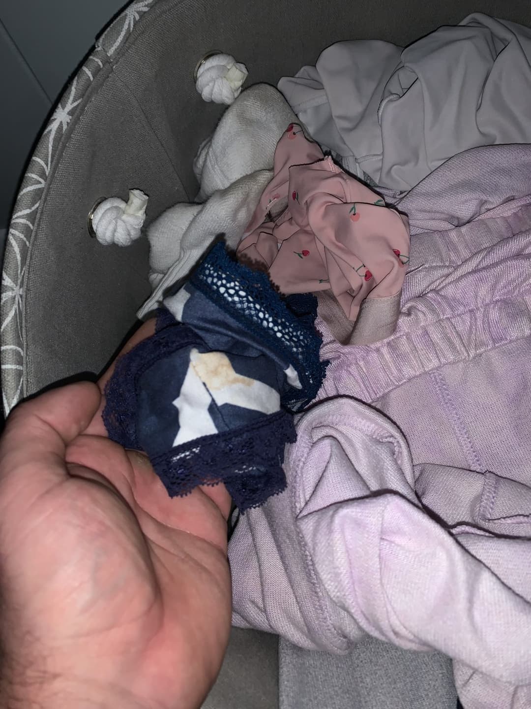 Click to view full size Raiding moms dirty laundry for panties to cum in again