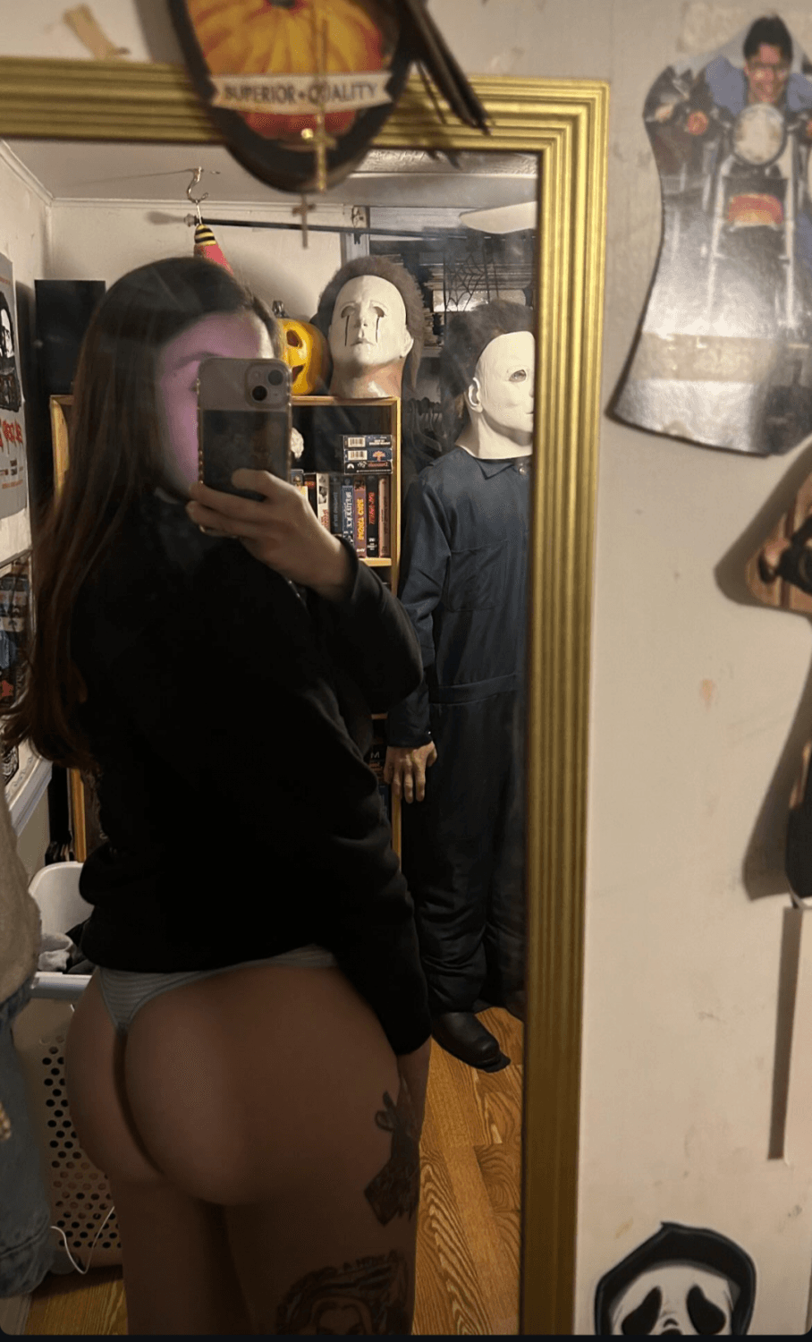 Click to view full size Great thick ass on this stupid slut. She barely smiles tho. Maybe a dick in her mouth will fix that.
