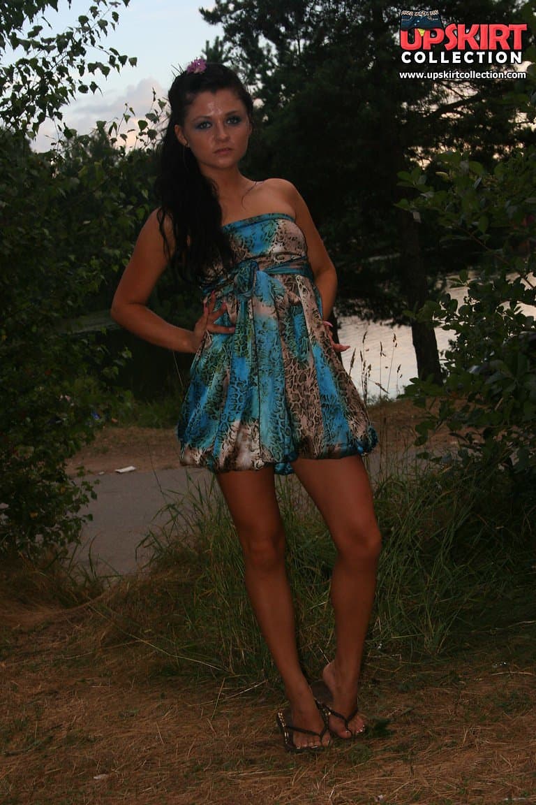 Click to view full size Sweet brunette Natasha’s sexy dress upskirt - upskirt collection