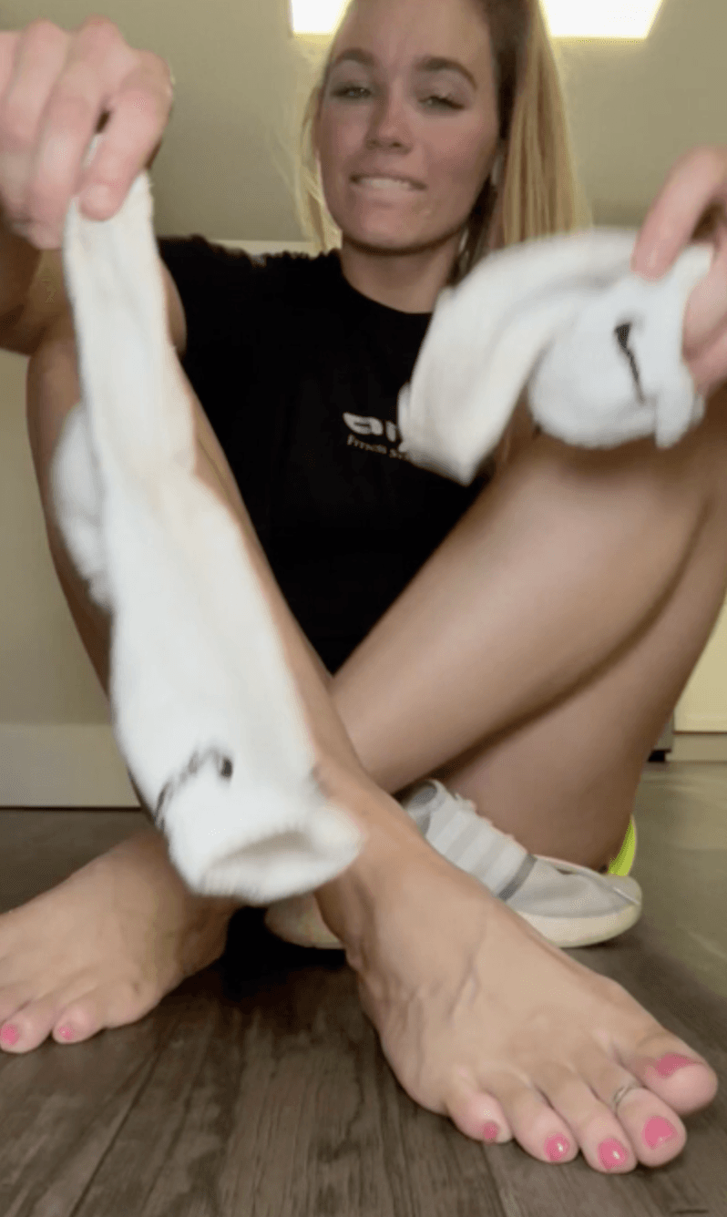 Click to view full size Blonde Athlete Stinky Feet Tease Socks Fetish